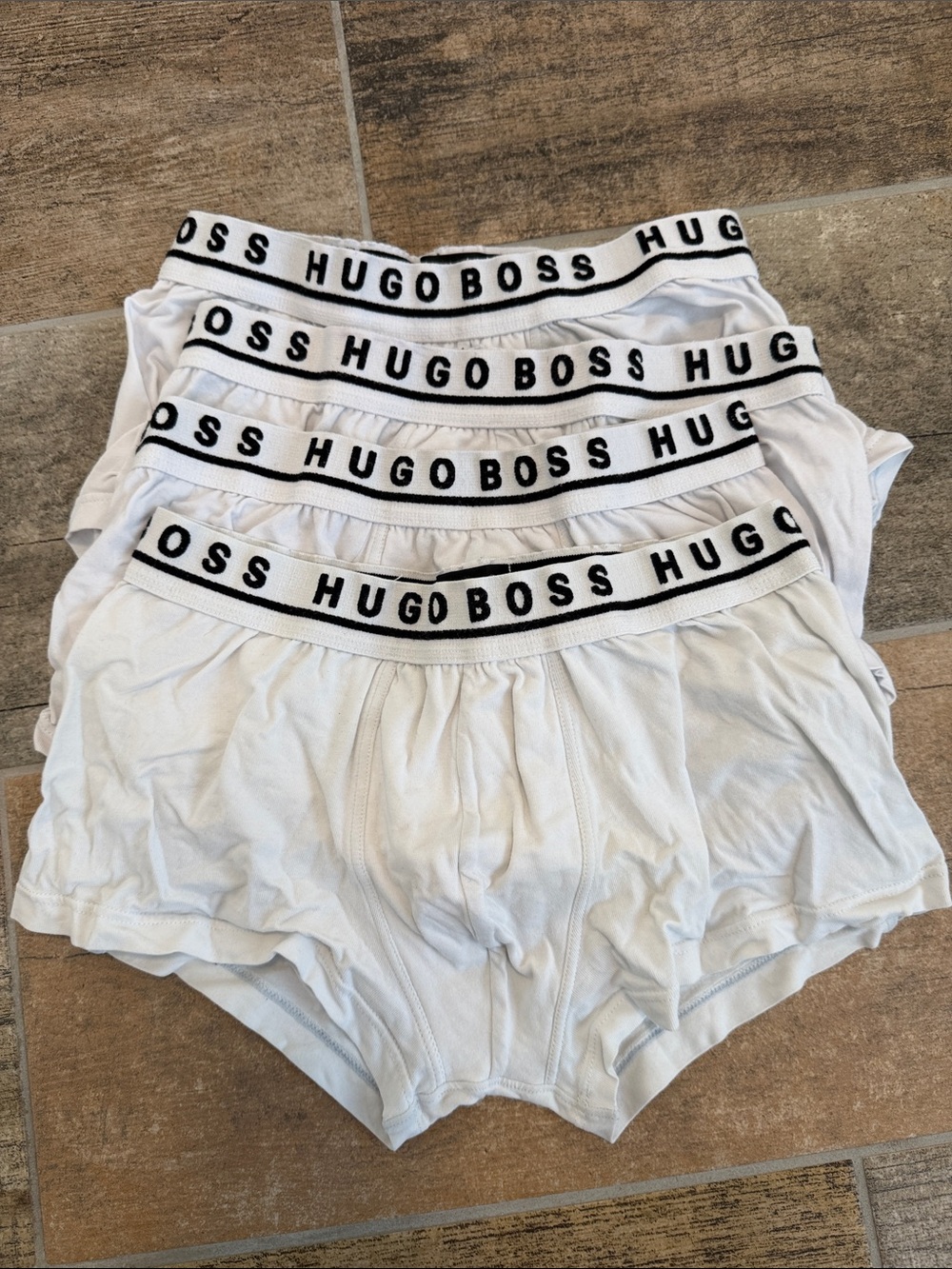 Hugo Boss White Boxer Shorts / Trunk Black Branded Waistband Set of 4 Size Small